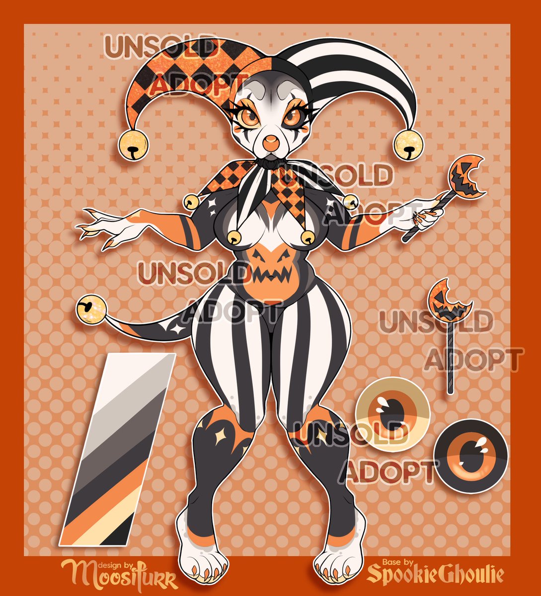 🎃spooky clown adopt 

🖤SB: 60
🧡AB: 150

Base by @spookieghoulie 

🖤 RTs and Comments are loved and appreciated!  #adopts #adoptables #adoptable #furryart #furry #charactersale #furryadopt