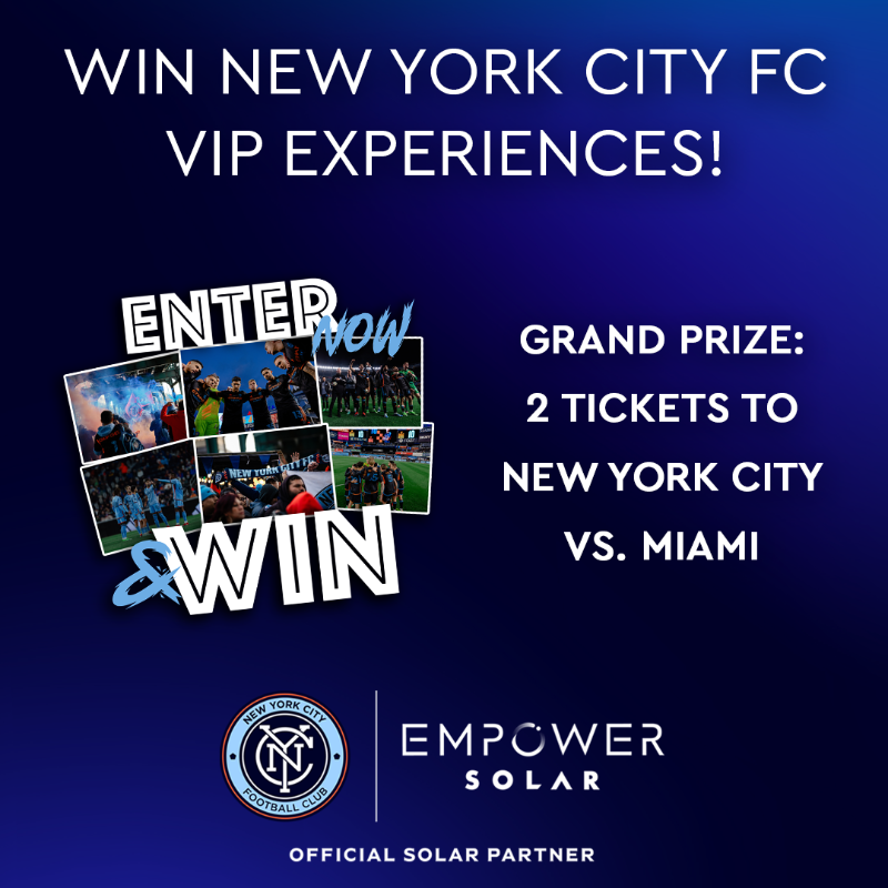 newyorkcityfc's tweet photo. Enter now for a chance of winning tickets to see the Miami game  🎟️

🤝 @EmPowerSolar