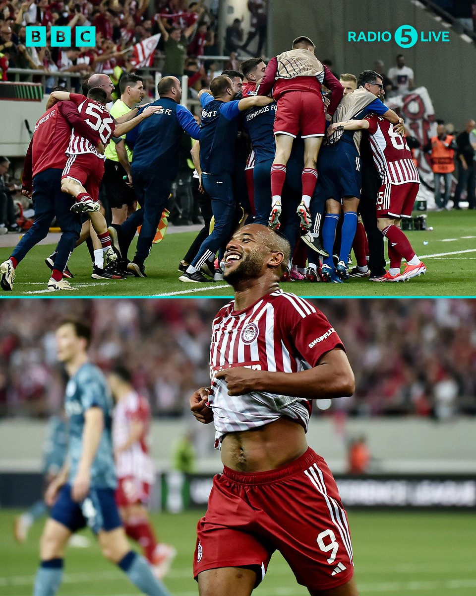 It's all over for Aston Villa... But it is a historic day for Olympiakos who make qualify for their first European final in their history 👏 FT: Olympiakos 🔴 2-0 (6-2) 🟣 Aston Villa #BBCFootball