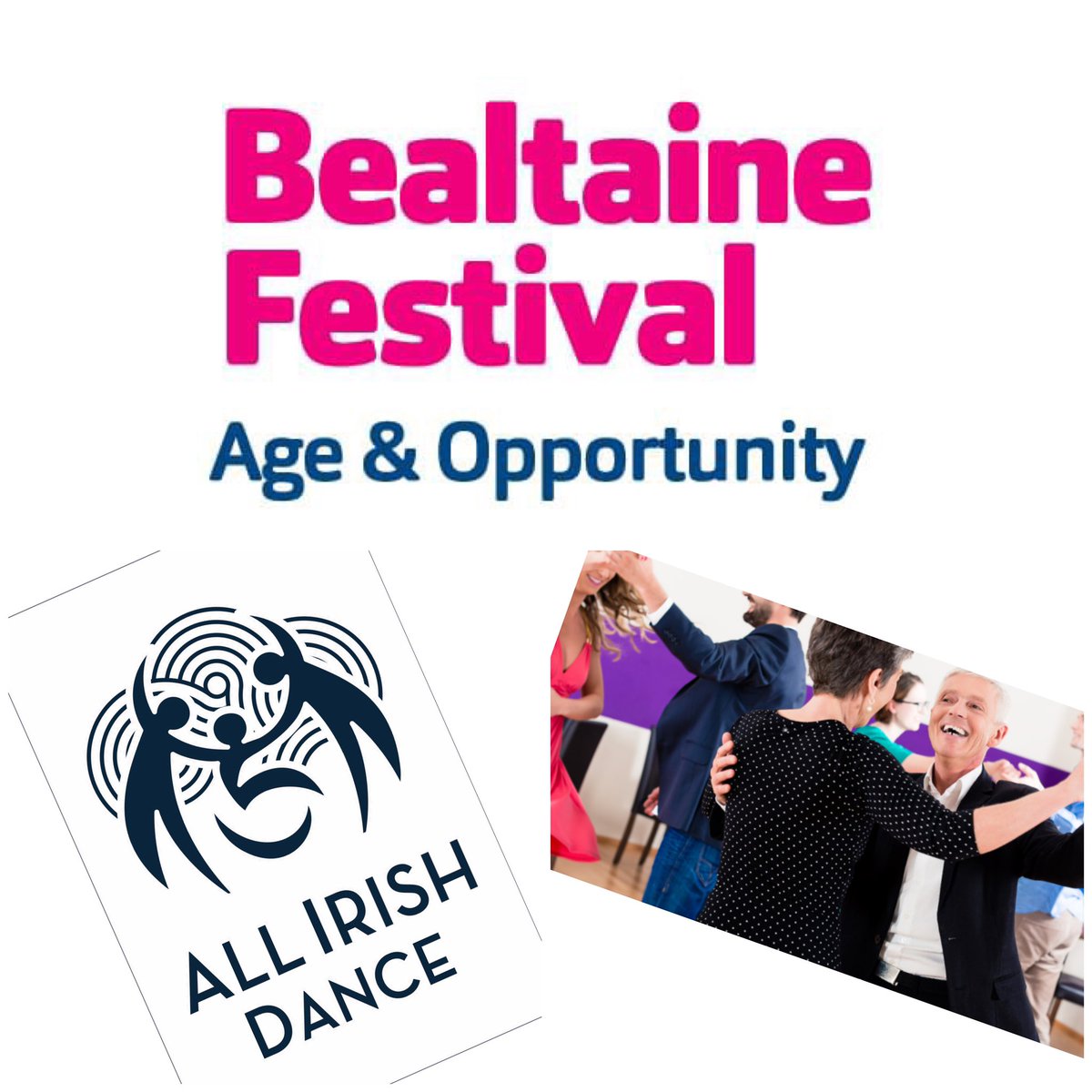 Over 50s inclusive adaptive céilí celebrating @Age_Opp #BealtaineFestival … with cake! Monday 13th May 2024 Mungret St Paul’s GAA #Limerick 11am to 12.30pm €7 per person No partner or experience needed! A dementia friendly & wheelchair user inclusive event.