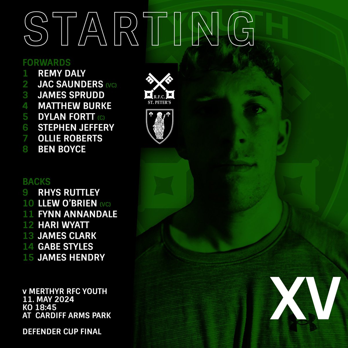 Starting XV for tomorrow’s cup final: 🏉 @Young_ironmen 📆 11/05/2024 ⏰ 18:45hrs 🏟️ Cardiff Arms Park 🏆 @CardiffRugbyCup #grassroots #youth #cup #match #final #rugby #cardiff #wales @AllWalesSport