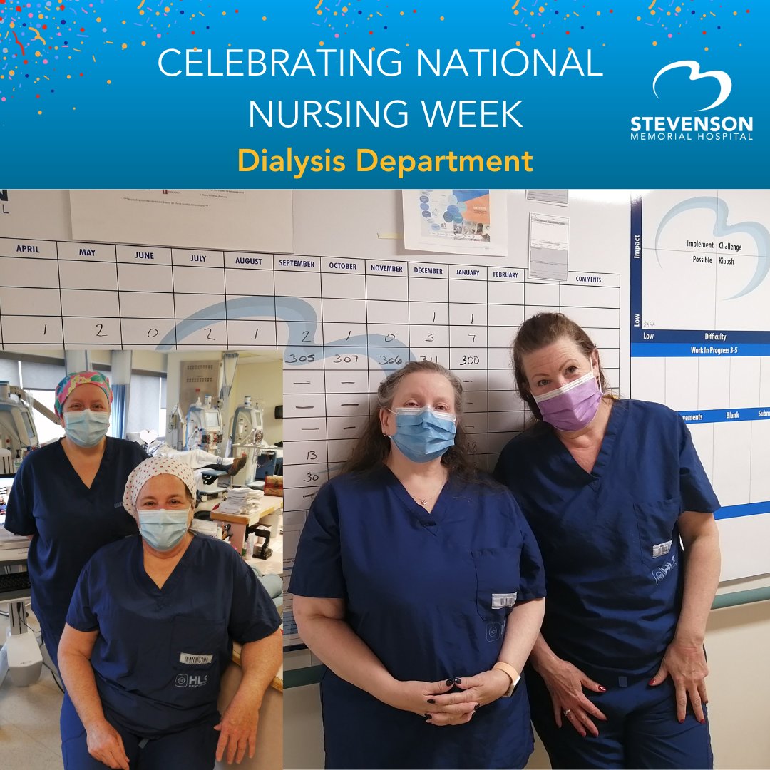 It's #NationalNursingWeek and today we are highlighting our #Dialysis Unit. This team is known for their caring, compassionate nature.  On average, there are 300 dialysis treatments completed in a month! Thank you to this team for all that you do to support our patients at SMH!