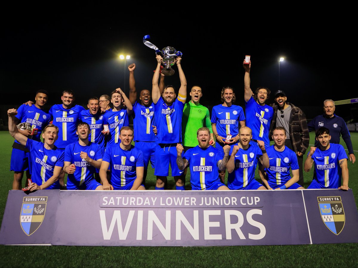 Congratulations to Laleham & Kempton FC who beat Sporting Kitz Vets 2-0 at Meadowbank this evening, claiming the Saturday Lower Junior Cup in the process!🏆 #surreyfacups24
