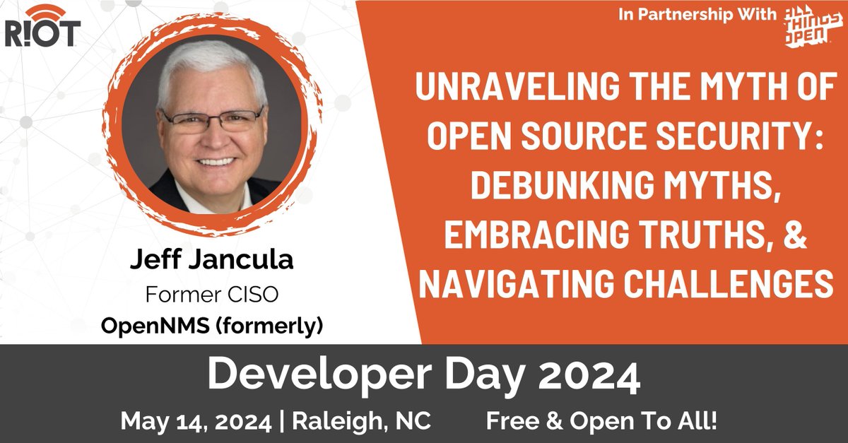 Unlock the mysteries of open source software security! Join Jeff Jancula, Former CISO of OpenNMS at #RIoTDevDay2024 & demystify the relationship between open source & security. Whether you're a developer, cybersecurity pro, or tech enthusiast, this session is a must.