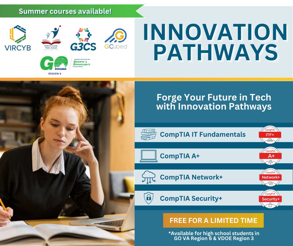 Empower your future with Innovation Pathways! Don't miss out on this chance to become a future tech leader. #InnovationPathways #GOVirginia #FutureTechLeaders

Learn more here: g3cs.org/vircyb/