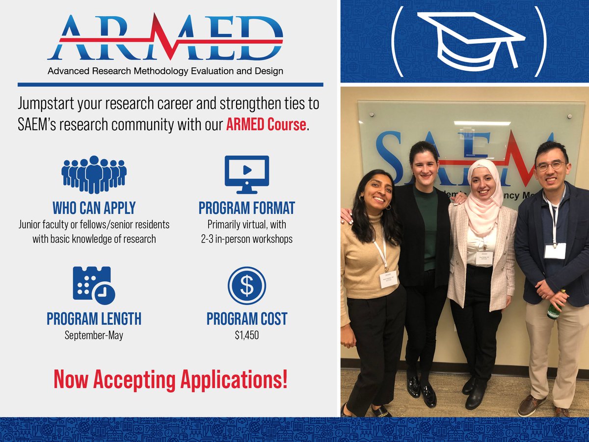 Jumpstart your research career and strengthen ties to SAEM's research community with our ARMED course! Applications are open now. #EmergencyMedicine Learn more and apply: ow.ly/z56f50Rve1u