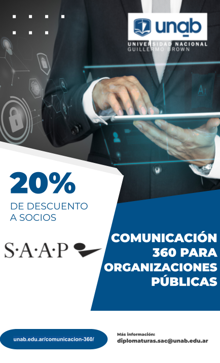 🌟 ¡Atención socios/as de SAAP! 🌟 Descuentos exclusivos para socios/as en las Diplomaturas de la @unaboficial 🔹 Diplomatura en Comunicación 360 para organizaciones públicas. 🔹 Diplomatura en Campañas Electorales en Escenarios de Complejidad. +Info: unab.edu.ar/diplomaturas/