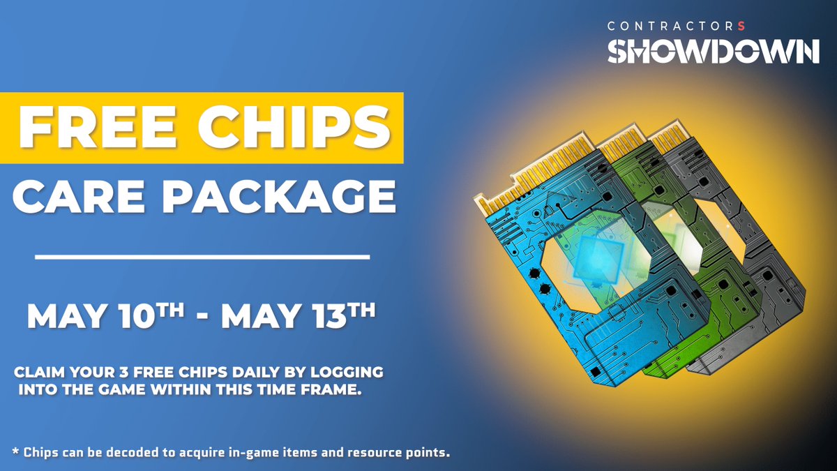 🥳Free chips dropping this weekend! 😑Short on chips to decode and earn resource points? ⏰From Friday, May 10th, 8 AM EST⏰ to Monday, May 13th, 8 AM EST. 💰Claim your 3 free chips (blue, green, and white) daily by logging into the game this weekend! 😉Stay tuned and expect