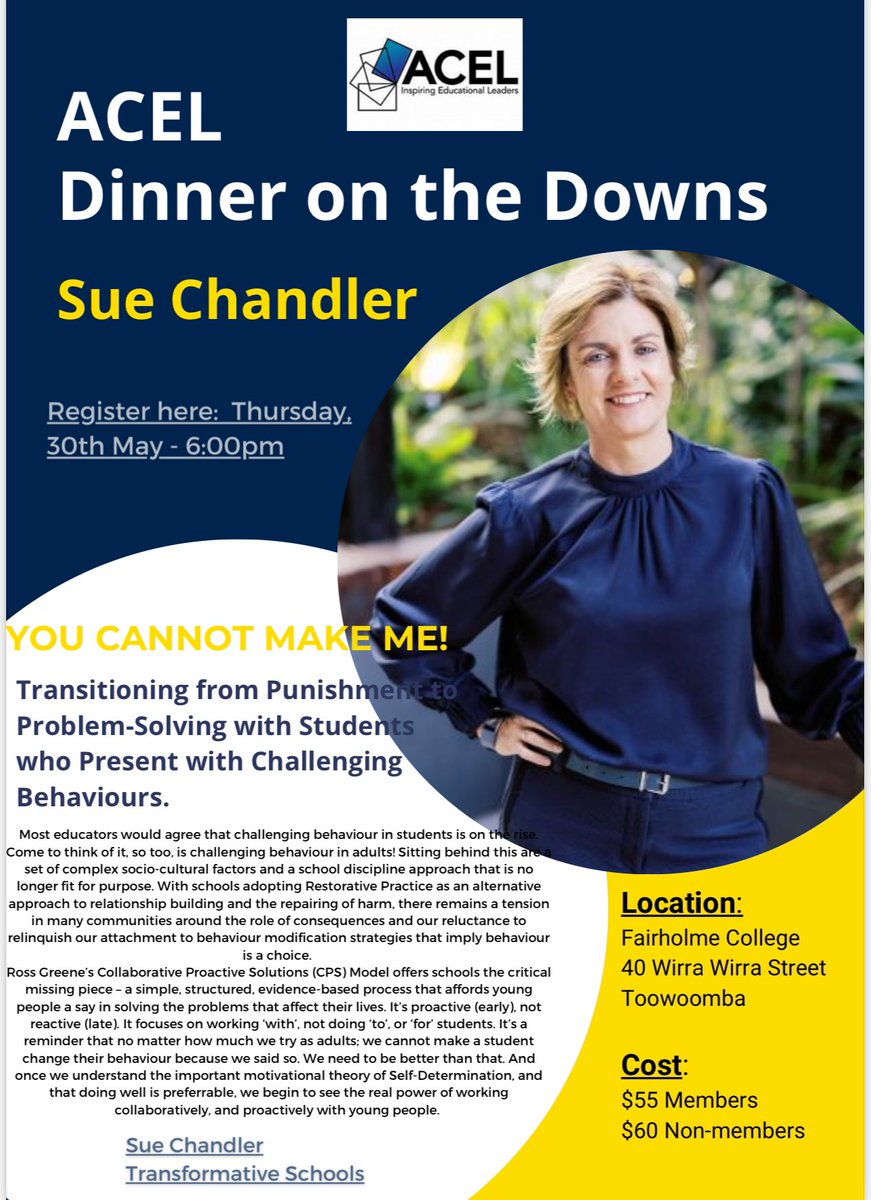 A great opportunity to connect with colleagues and hear from Sue Chandler: from
Punishment to problem solving regarding working with students with challenging behaviours! Register here: lnkd.in/gjpmfYHB