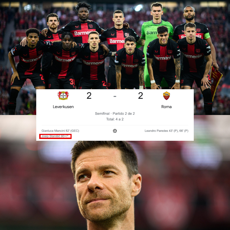 InvictosSomos's tweet photo. ¡¡OFICIAL!! ¡¡ÚLTIMA HORA!! Bayer Leverkusen se clasificó a la FINAL de la UEFA Europa League. Eliminaron a la Roma de Daniele de Rossi. Y no solo eso, con gol en el último suspiro, salvaron su invicto histórico. Final europea, ya llevan 49 partidos consecutivos sin derrota y tienen la posibilidad de ganar un TRIPLETE INVICTO. Estamos siendo testigos de algo sin precedentes en el fútbol mundial. LA XABINETA ES LOCURA.
