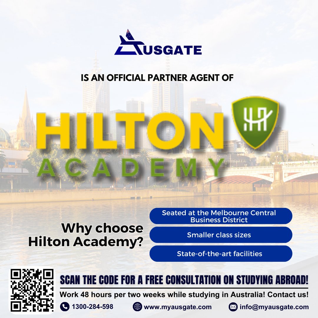 Now is the time to pursue your study abroad journey at Hilton Academy! Hit this link to book FREE CONSULTATION: calendly.com/info-ausgate

#StudyInAustralia #AustralianEducation #StudyAbroadExpert #AustralianVisa #StudentVISA #InternationalStudents #StudyAbroadConsultants