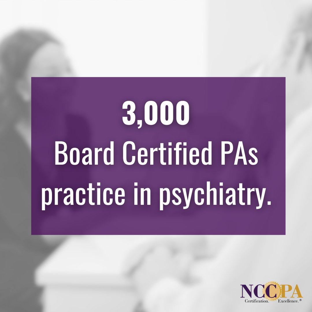 Approximately 3,000 Board Certified PAs practice in psychiatry. #PAsDoThat #MentalHealthAwarenessMonth bit.ly/44zCG2c