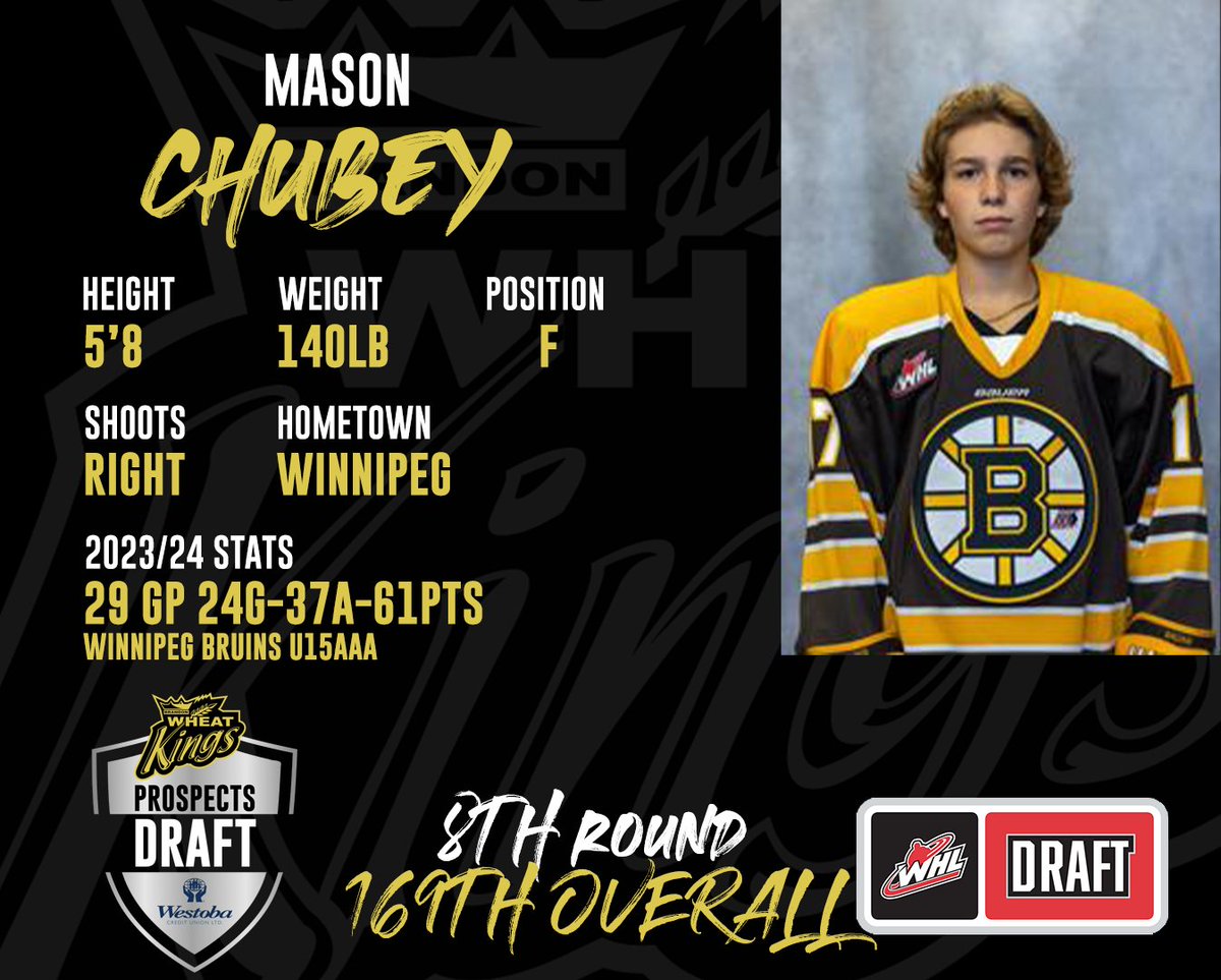 🏒🗳️THE PICK IS IN! 🏒🗳️With our ninth pick in the 2024 Prospects Draft for @WestobaCU , we are proud to select forward Mason Chubey from the Winnipeg Bruins U15 AAA program!