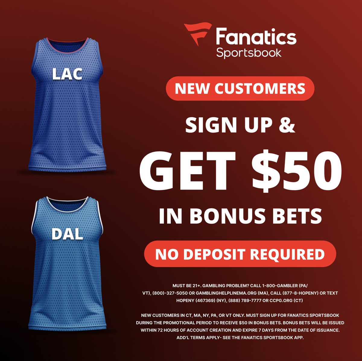 🚨 $50 NO DEPOSIT PROMO ON FANATICS 🚨 CLAIM HERE: flashpicks.bet/Fanatics50-Fiv… 1) Join using the link above 2) Make an account 3) GET $50 BONUS BETS INSANE PROMO. $50 with no deposit required 🤯 (CT, MA, NY, PA & VT)