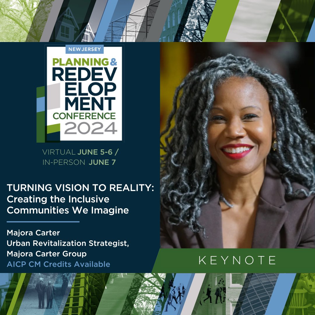 Check out this #NJPRC24 keynote Turning Vision to Reality: Creating the Inclusive Communities We Imagine. Majora Carter will be discussing how equity and inclusivity impact the design of our cities and neighborhoods. 🤝🏘️ Register today! site.pheedloop.com/event/njprc24/…