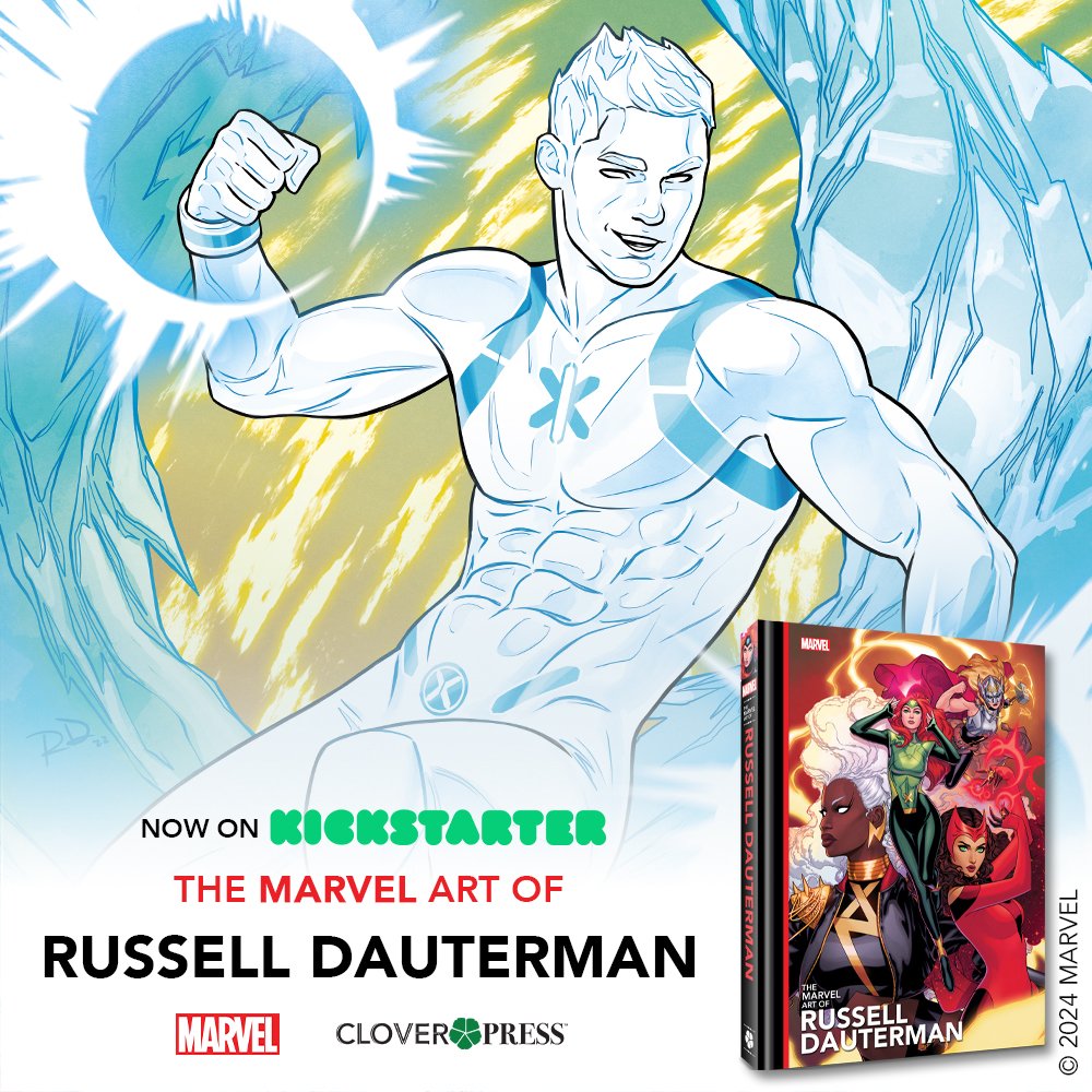 One more week to go for The Marvel Art of Russell Dauterman on Kickstarter! Back this project today! Cloverkickstarter.com #russelldauterman #marvel #comics #marvelcomics #kickstarter #kickstarterreads #cloverpress #artbook #comicart #iceman #xmen