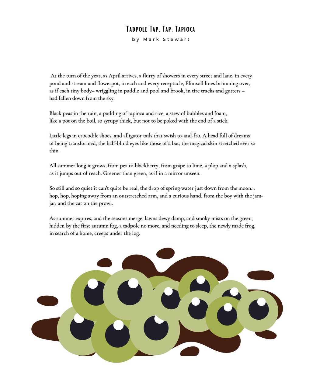 I love this comparison of frog eggs to tapioca! Mark Stewart is such a talented poet with his lively diction and vivid imagery. Check out his poem "Tadpole Tap, Tap, Tapioca"!