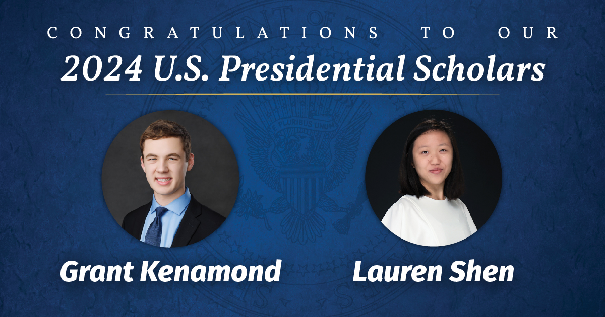 Join us in congratulating the 2024 U.S. Presidential Scholars from the Mountain State! Lauren Jiayi Shen from Morgantown High School (Monongalia County) and Grant Carter Kenamond from Wheeling Park High School (Ohio County) received this honor and are among the country’s top