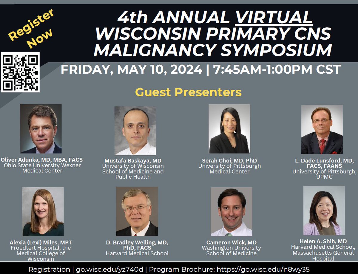 Join Dr. Mahua Dey, Dr. Joseph Bovi, and other speakers for the 4th Annual Virtual Wisconsin Primary CNS Malignancy Symposium on May 10 from 7:45am to 1:00pm (CST). Registration: go.wisc.edu/yz740d #uwsmph #mcw @mahua_deyMD @DrJoeBovi