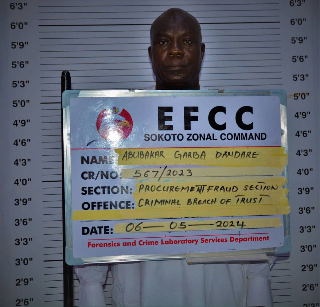 EFCC Arraigns Former Court Registrar in Sokoto for N3.8m Fraud The Sokoto Zonal Command of the Economic and Financial Crimes Commission, EFCC, on Wednesday,  May 8, 2024 arraigned a former court Registrar, Abubakar Garba Dandare before Justice Bello Muhammad Shinkafi of the