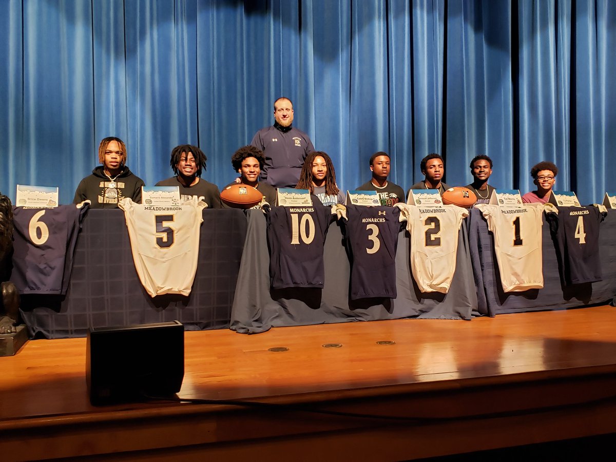 Eight different football student-athletes at Meadowbrook (@Meadowbrook_FB) were part of the 'Next Chapter' ceremony! They will attend six different schools. Four will play football, three received academic scholarships and one will enlist in the military! @CBS6 @MbkAthletics