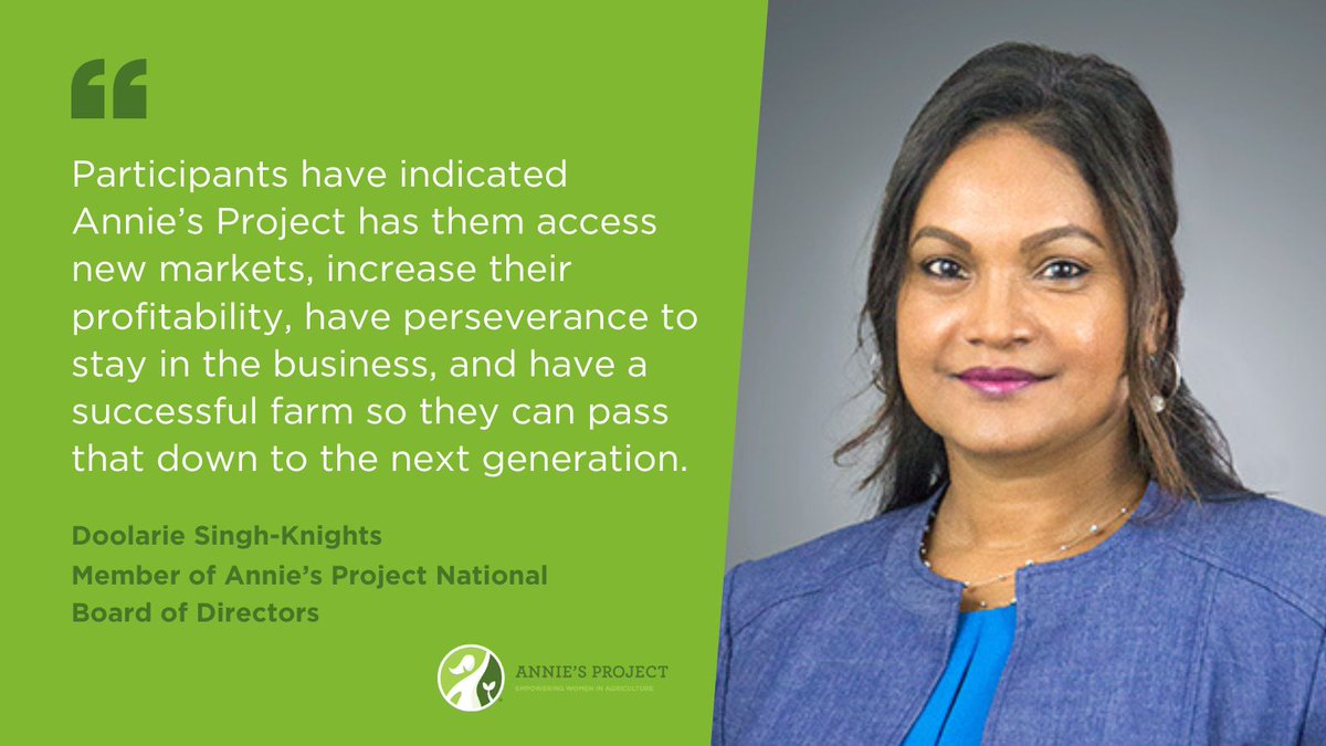 Doolarie Singh-Knights is a professor and extension specialist at West Virginia University. She is currently on the Annie’s Project National Board of Directors and has seen how participating in Annie’s Project positively impacts a producer’s farm and business. #anniesproject