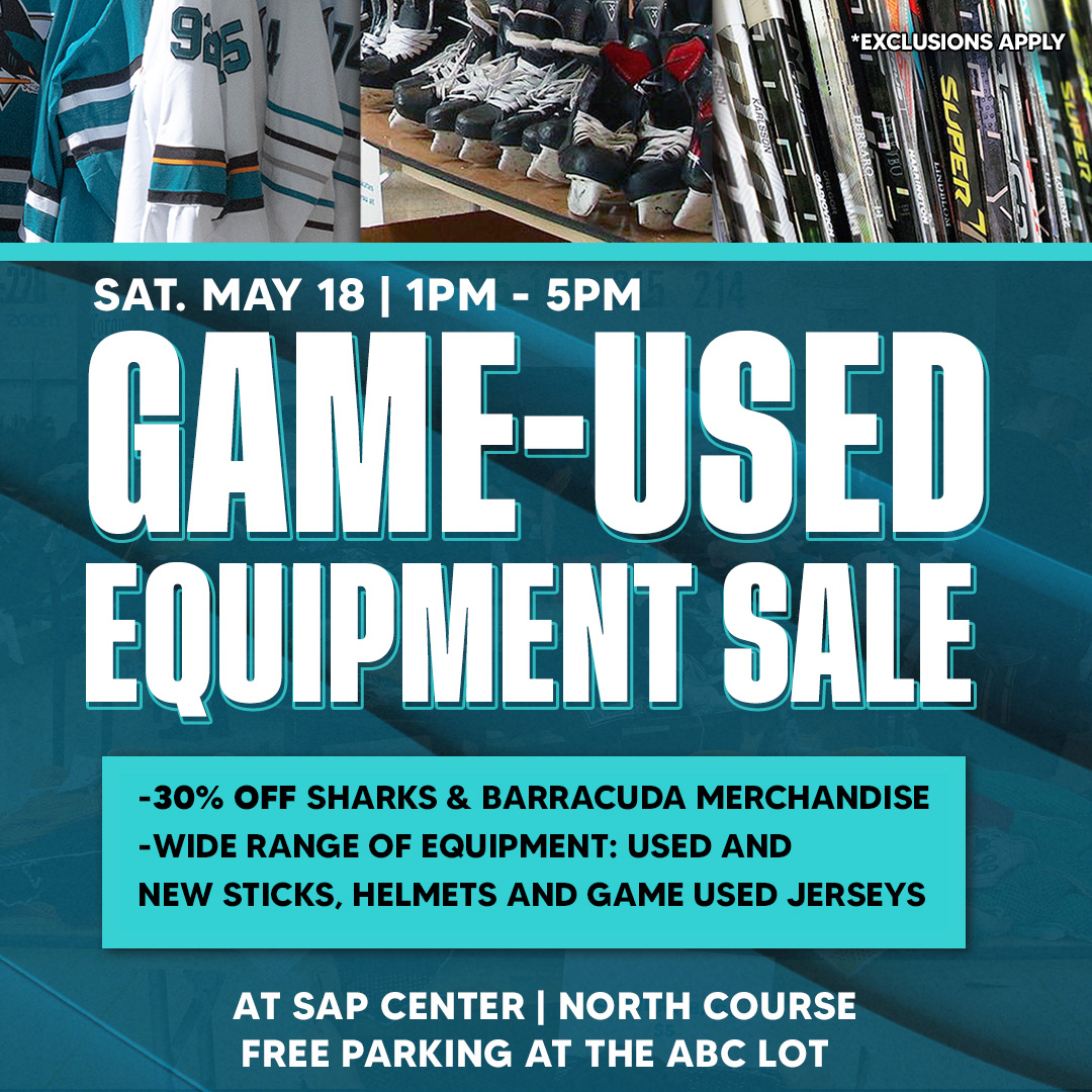 SanJoseSharks's tweet photo. 🗓️ Mark your calendars! 

Saturday, May 18 is our Game-Used Equipment Sale at SAP Center! https://t.co/Kl4WBlWZPt