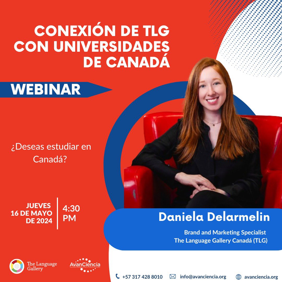 🍁Únete a nuestro Webinar gratuito donde exploraremos la conexión entre The Language Gallery (TLG) y las universidades de Canadá. Desde programas de idiomas hasta oportunidades de admisión.

Regístrate Aquí ➡️ forms.office.com/r/cUiY9qzkxV