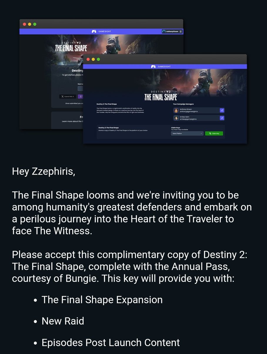 Thanks so much for the code @Bungie 🫶 we're literally a month away from #TheFinalShape 🤩 I'M SO HYPEEED @DestinyTheGame #BungieCreator #Destiny2