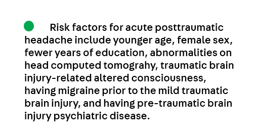 Key Point 2 from the article Posttraumatic #Headache by Dr. Todd J. Schwedt (@schwedtt) from the April Headache issue, which is available to subscribers at bit.ly/3QcNa19. #Neurology #NeuroTwitter #MedEd