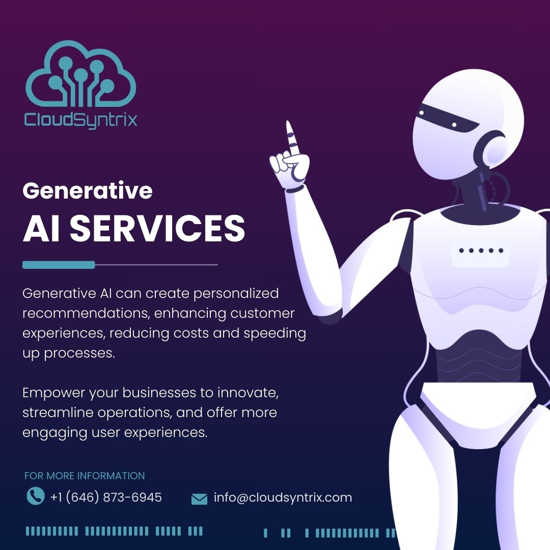 Want to harness the potential of Generative AI in your business but not sure where to start?

We make it easy to integrate advanced AI capabilities into your existing infrastructure.

Email us: info@cloudsnytrix.com

#GenerativeAI #CloudSyntrix #AI #Technology #CloudComputing