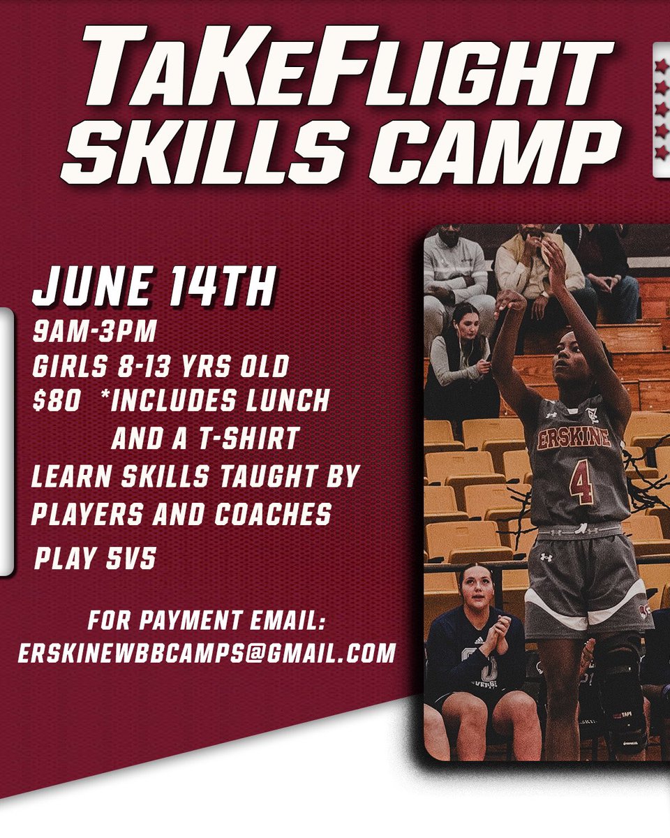 Erskine WBB (@flyingfleetwbb) on Twitter photo Camp will be held Erskine College in Due West, SC! For any additional information email ErskineWBBCamps@gmail.com. We look forward to seeing you soon! #TaKeFlight
Let’s Do Work 💪🏽🏀 Camp will be held Erskine College in Due West, SC! For any additional information email ErskineWBBCamps@gmail.com. We look forward to seeing you soon! #TaKeFlight
Let’s Do Work 💪🏽🏀