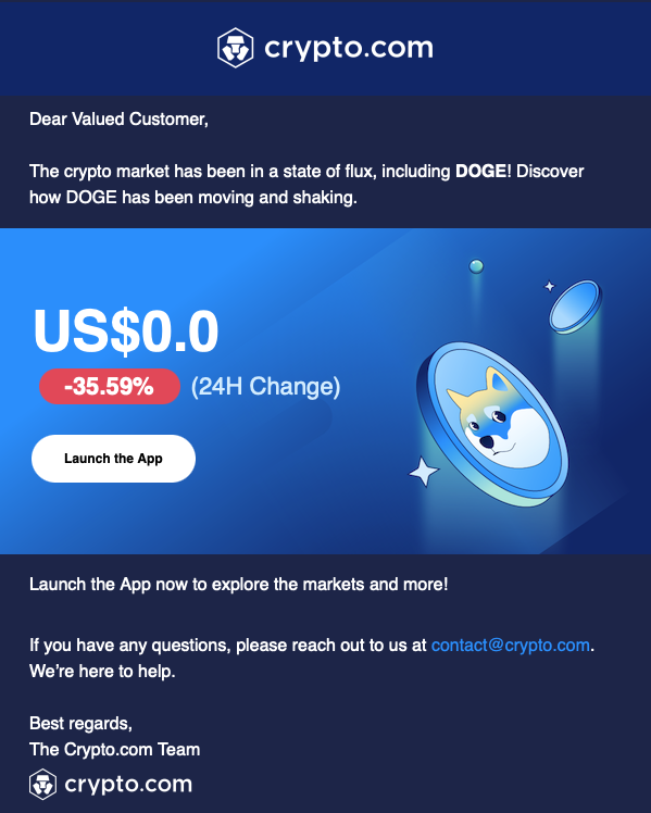 prcolaco's tweet photo. Dear @cryptocom, thanks for your amazing offer to #crofam!
I want to buy 1,000,000,000 $DOGE at the price (US$0.0) you mention in your email! Or maybe even more #dogecoin if you have... I buy them all! 😀
And I'll be the next #dogecoinmillionaire! 🤙 https://t.co/glsJCwcZoz