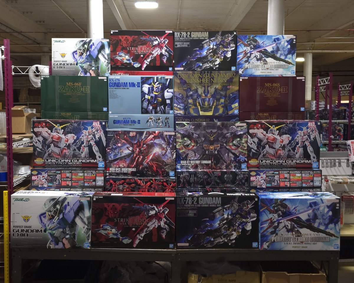The 34th Gunpla Shipment Tower is here! Features 11 Model kits. 8 Perfect Grades(Zaku II, Exia, Perfect Strike & more), 2 HGs, and 1 Mega Size. For the month of May, get all PGs 15% off. Get them today!#gundamshipmenttower #gunpla #gundam #gundambuilder #modelkits #gundampros