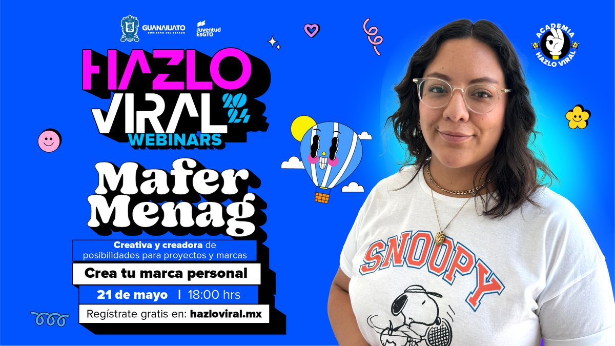 ¿Te gustaría aprender a construir tu marca personal?💭
Hazlo viral te invita a un webinar increíble, junto con <a href="/mafmenag/">Mafer Menag</a> la creativa y creadora de posibilidades de proyectos y marcas. 💼
🗓️Fecha: 21 de mayo en punto de las 18:00 hrs.
¡Regístrate gratis en: hazloviral.mx