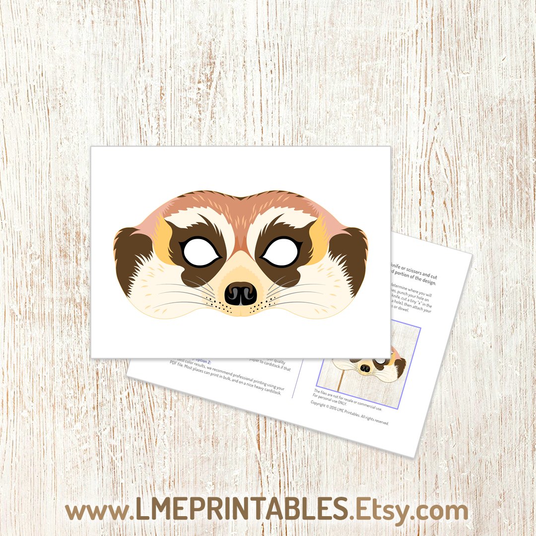 Meerkat Mask Printable Animal Masks Halloween Costume Safari Funny Party Adult Kid Birthday Carnival Opossum Jungle Raccoon Photo Booth Prop etsy.me/4dBm6mG via @Etsy #meerkatmask #animalmasks #photoboothprops #jungleparty #zooparty #masksforkids #activitybook #meerkat