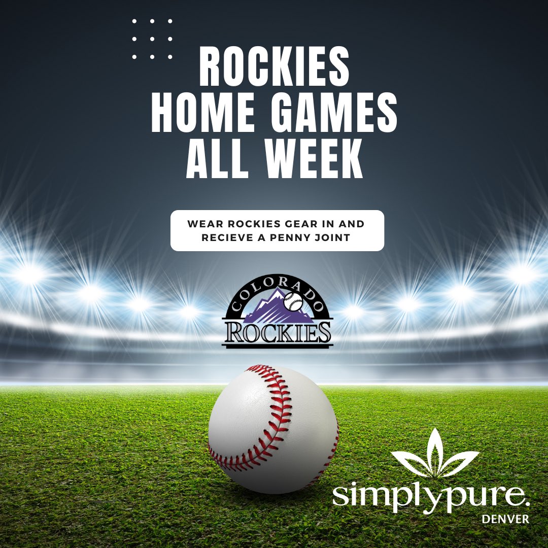 Hey Purest, the Rockies are hosting a home tournament all weekend! Show your support by wearing Rockies gear to Simply Pure and get a penny joint with any purchase! ⚾️💜 #baseball #Denver #blackowned #womenowned #sports