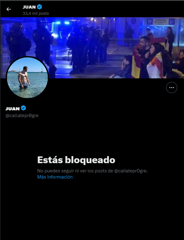 Al parecer a mi amiguito Juan que se considera super patriota y antiprogre me ha bloqueado, el jvdio este votante de VOX se considera como una especie de revolucionario y buscador de la verdad.
Dentro de poco le vemos pegando carteles de VOX en pleno muro de las lamentaciones 🇮🇱