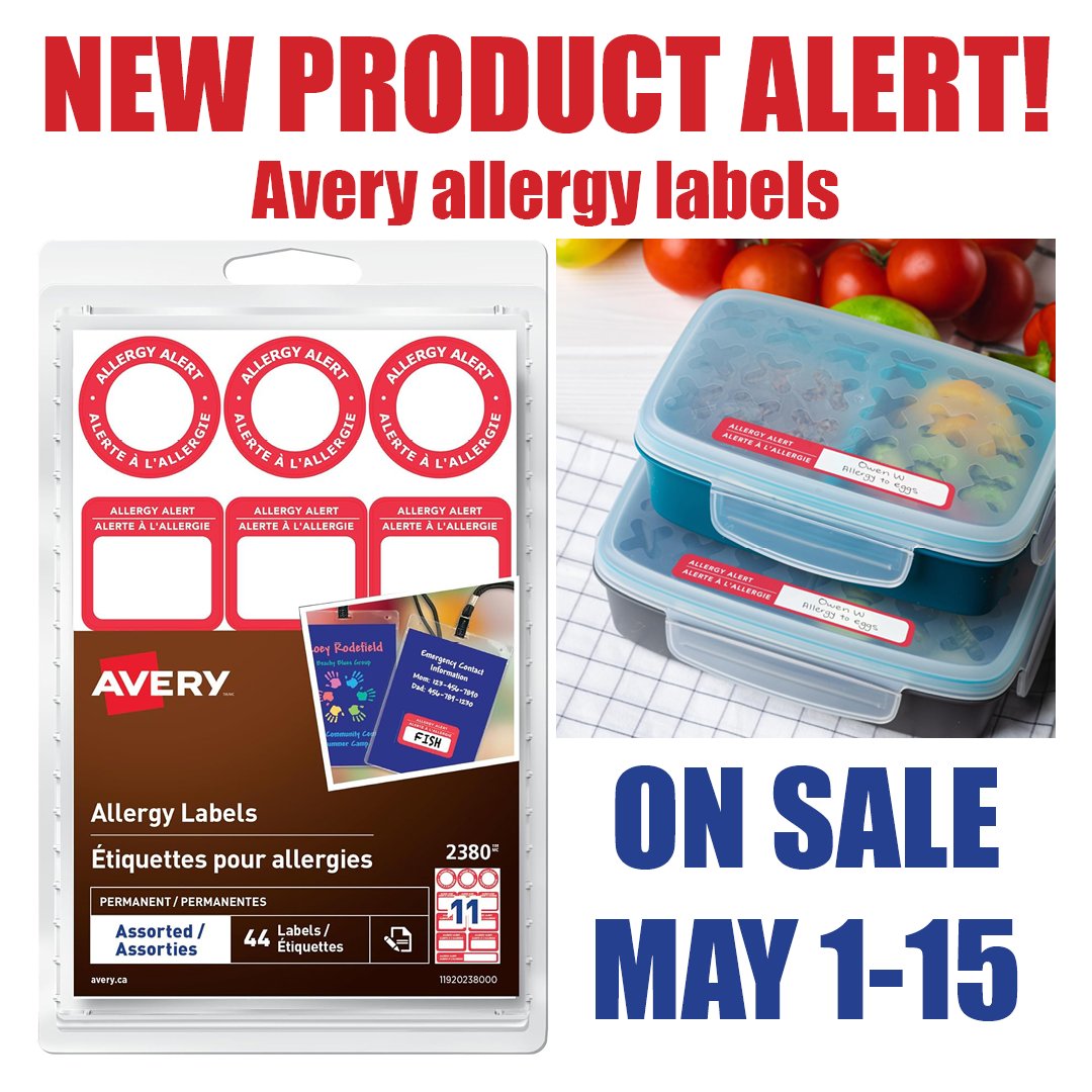 NEW! Owen is allergic to eggs! Avery Write-on allergy alert labels for adults &amp; kids. Use them for catered meals or on food trays for hospitals &amp; long term care facilities. May is the 40th annual Allergy Awareness Month! ORDER YOURS NOW! shopofficeonline.com/app/capricorn?… #avery #mitchellon