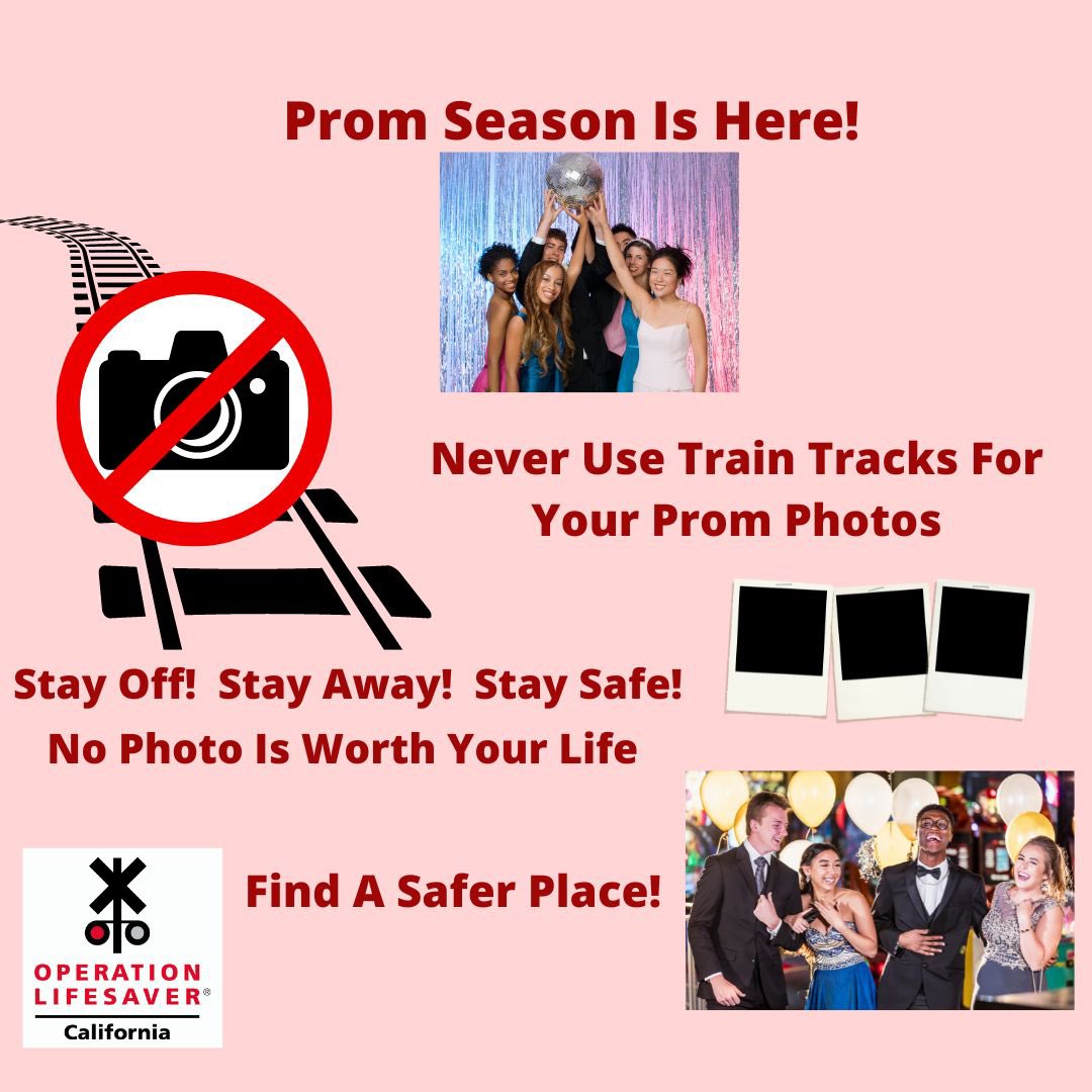 April through mid-June is Prom Season. Capture your memories but NEVER use railroad tracks for your prom photos. Share the message with your friends. Stay Off! Stay Away! #FindASaferPlace #SaveLivesTell5 #EnjoyYourProm