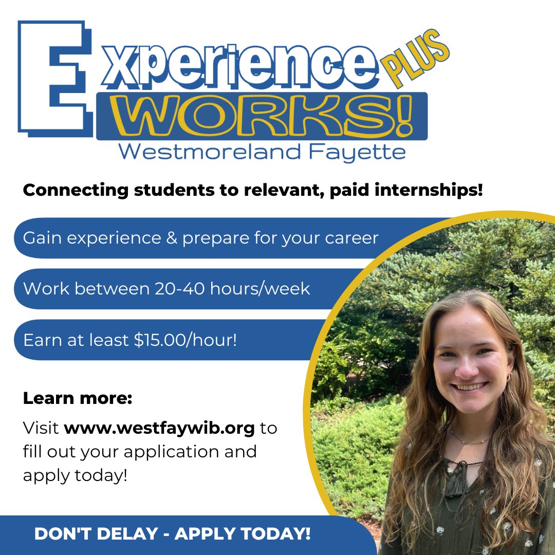 Summer is here! ☀️ But it’s not too late to secure your summer internship! Connect with the Experience Works! PLUS program and connect with a paid internship opportunity in the local area. Apply today by following the link here: bit.ly/439UuPZ