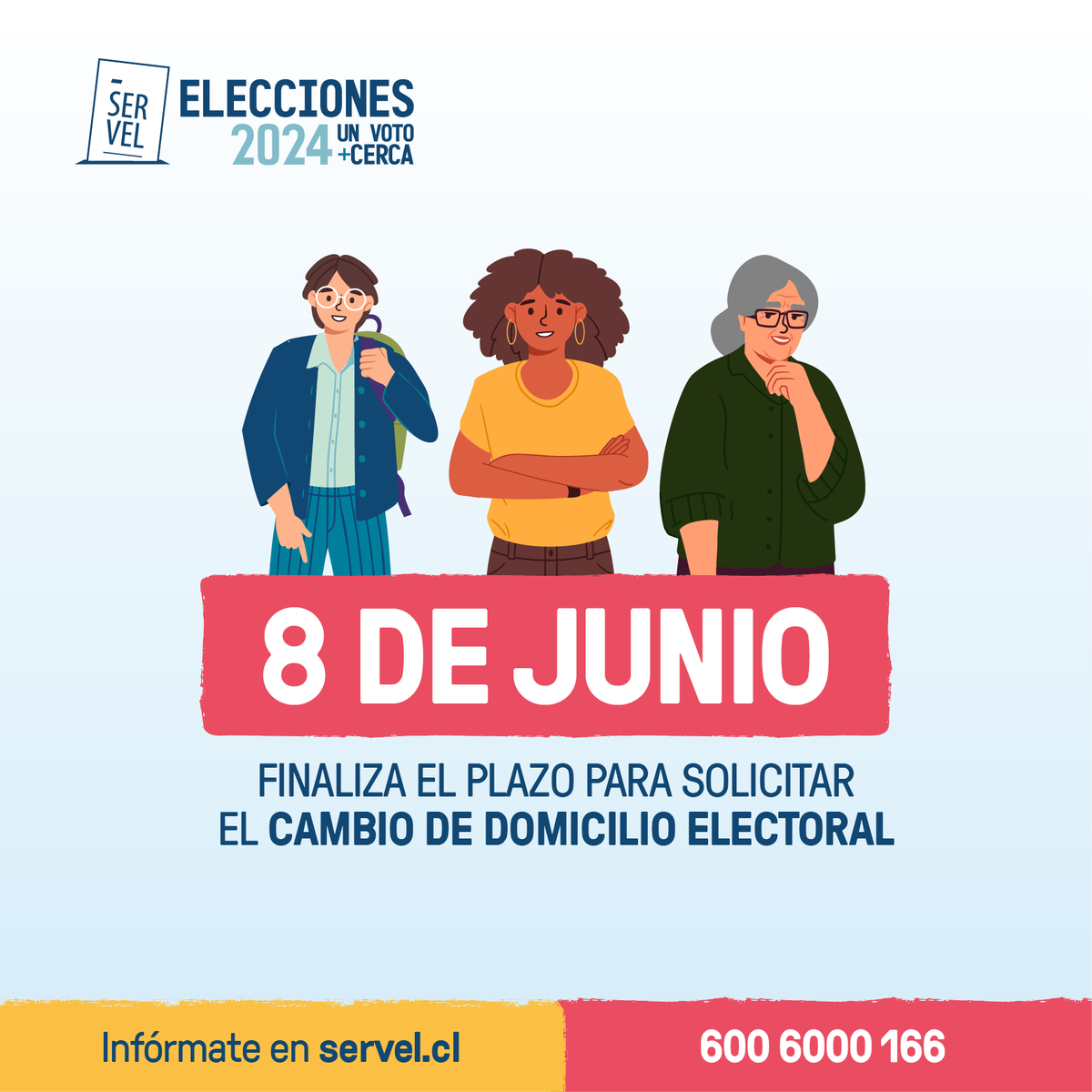¡Recuerda! Hasta el 8 de junio 🗓️ podrás realizar la solicitud de cambio de domicilio.​

Atención, el trámite en la Dirección Regional de Servel de la Región Metropolitana se realiza en Santo Domingo 566, Santiago. 

Servel, un voto más cerca. ​🗳️