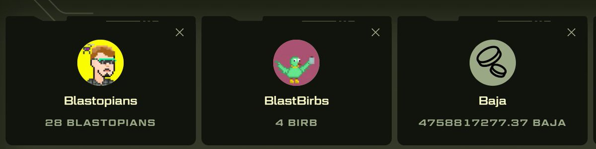 Bets placed and all what is left is to wait...

Some <a href="/blastopians/">Blastopians</a> (Dominant PFP NFT collection also been around since beta)

Some <a href="/blastbirbs/">Blast Birbs</a> (Couldn't leave my blastopians without pets/companions)

Lastly <a href="/BajaCoinOnBlast/">Baja Coin</a> cos Baja = Baja

Will probably rotate back everything