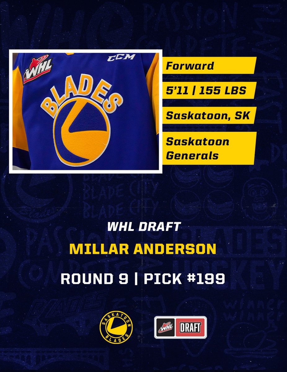 Going homegrown! The Saskatoon Blades are excited to draft forward Millar Anderson from the @saskatoongens! The local kid scored 14 goals and 29 assists in 29 games this season