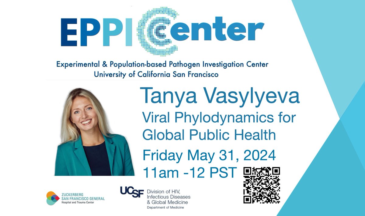 @EPPIcenter at UCSF (@eppicenter_ucsf) on Twitter photo Friday May 31 we will host <a href="/TanyaVasylyeva/">Tetyana (Tanya) Vasylyeva 🇺🇦</a> discussing Viral Phylodynamics for Global Public Health
calendar.ucsf.edu/event/eppicent… Friday May 31 we will host <a href="/TanyaVasylyeva/">Tetyana (Tanya) Vasylyeva 🇺🇦</a> discussing Viral Phylodynamics for Global Public Health
calendar.ucsf.edu/event/eppicent…
