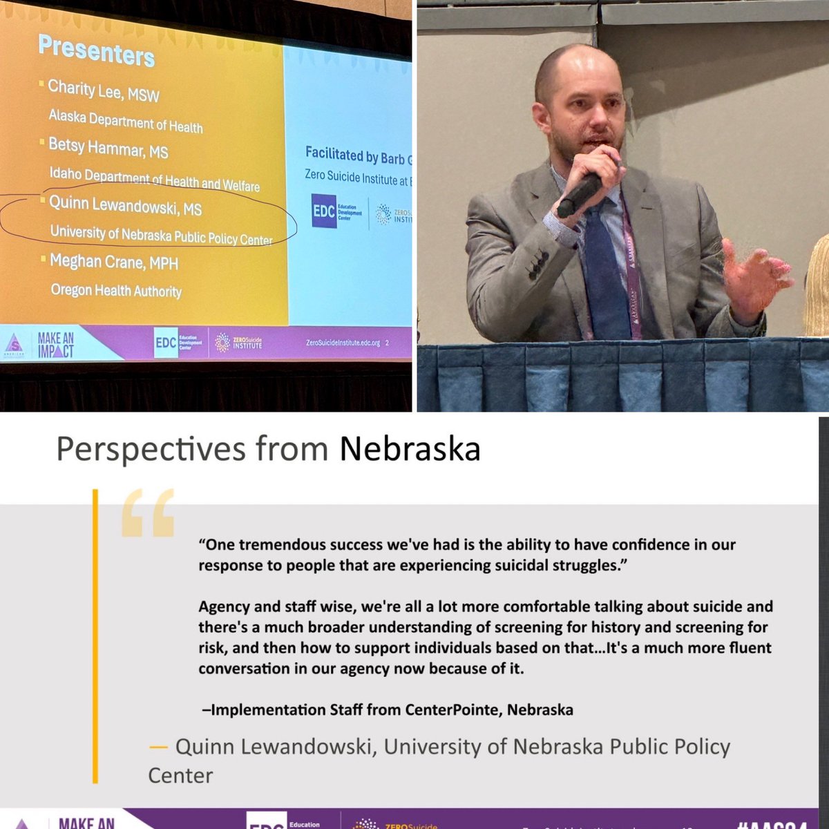 Today Quinn L highlighted what Nebraska is doing to support the zero suicide movement a the #AAS2024 conference  @NU_PPC