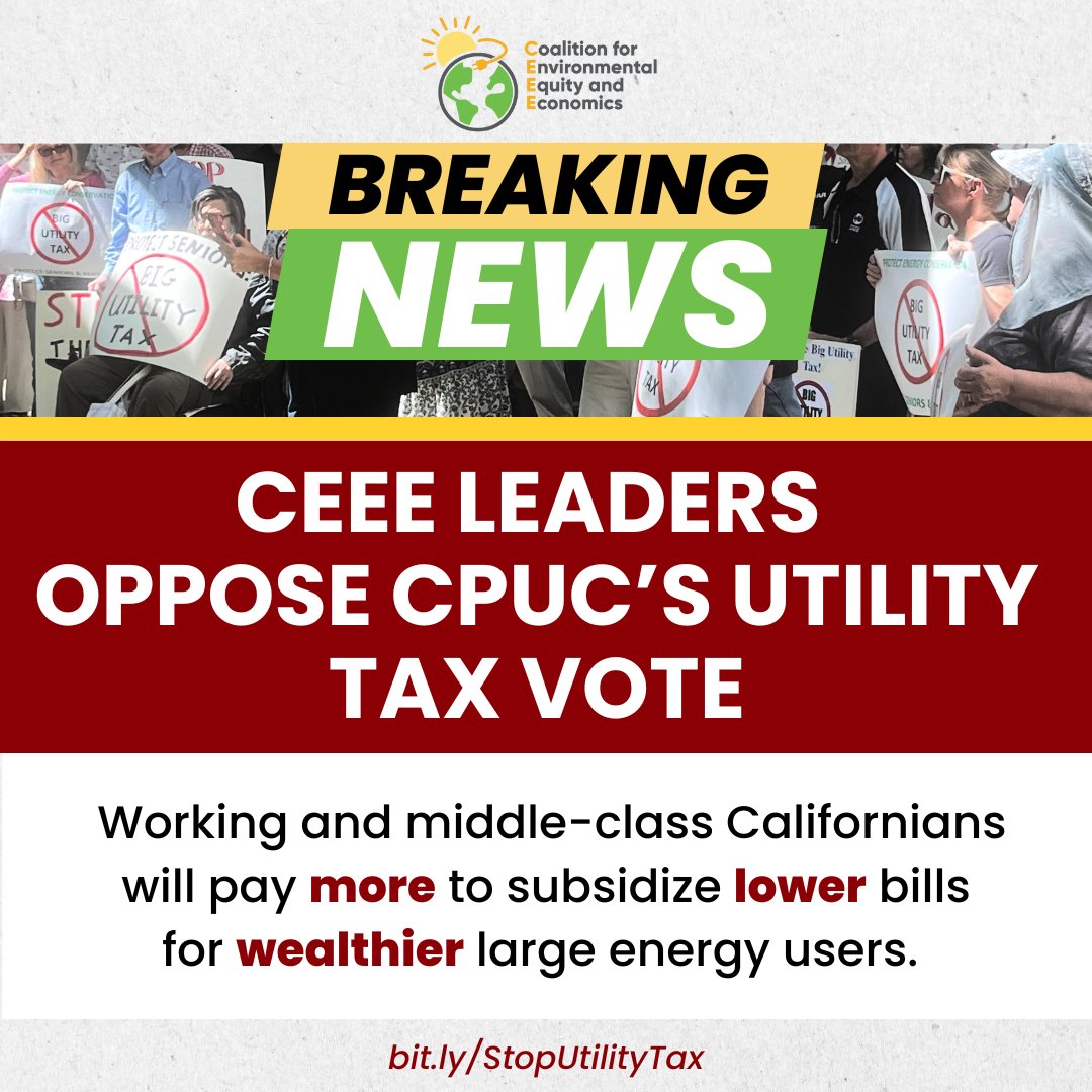 Today’s vote from the @californiapuc is a massive step backwards for the state’s clean energy, environmental justice, and economic progress. #StoptheBigUtilityTax #CALeg