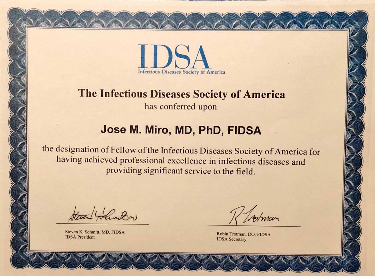 El Dr. José Maria Miró ha sido designado Fellow de la Sociedad Americana de Enfermedades Infecciosas @IDSAInfo como reconocimiento a la excelencia profesional y a su servicio a esta especialidad. Muchas felicidades, JMM!!!👏👏👏👏👏👏 @hospitalclinic @AsunMoreno3 @MariaMiroM