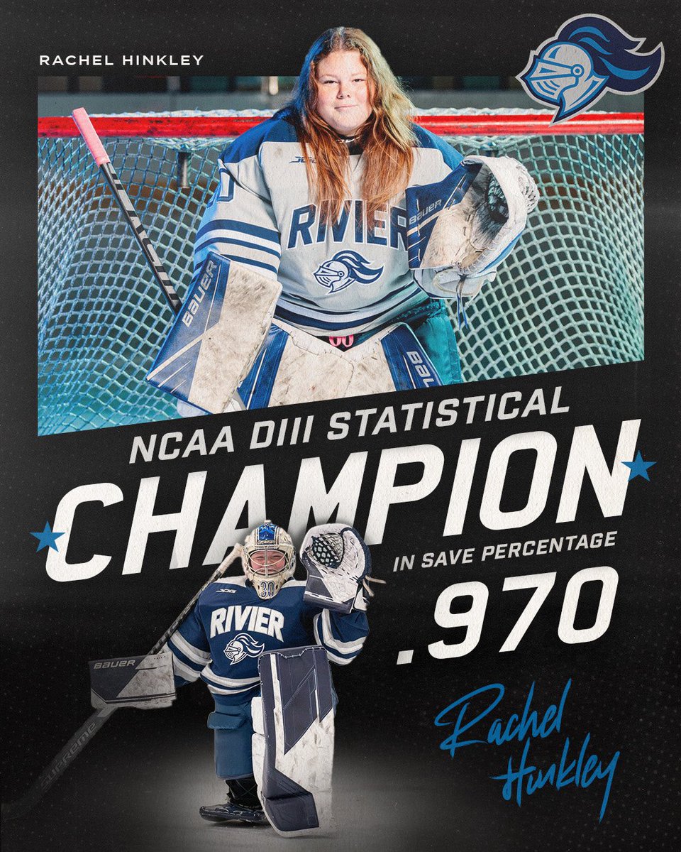 WIH: The first NCAA statistical champion in @RivUniversity program history = HINKS Congrats to junior netminder Rachel Hinkley on earning the national recognition! #RollRaiders | #d3hky