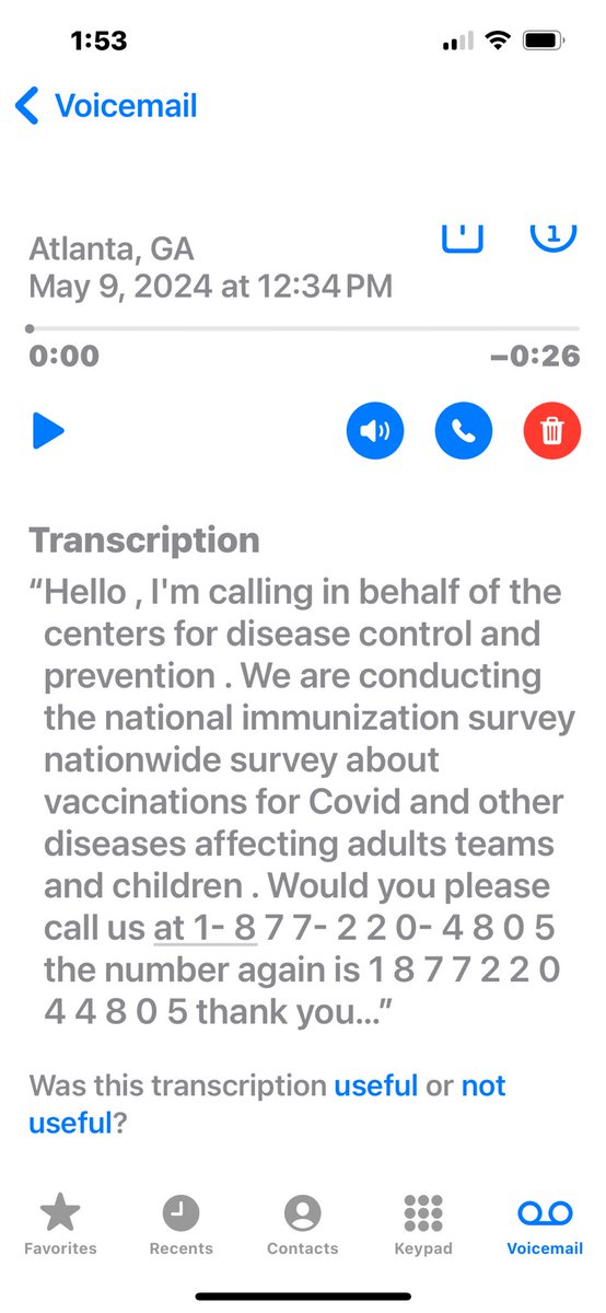 Got 2 calls today from CDC immunization, didn’t answer. This is SS of the computer generated voicemail they left. What r they doing here?
CYA?
